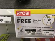 Home Depot Ryobi One+ Miter Saw sale ($335 down to $268) AND comes with free stand ($158)