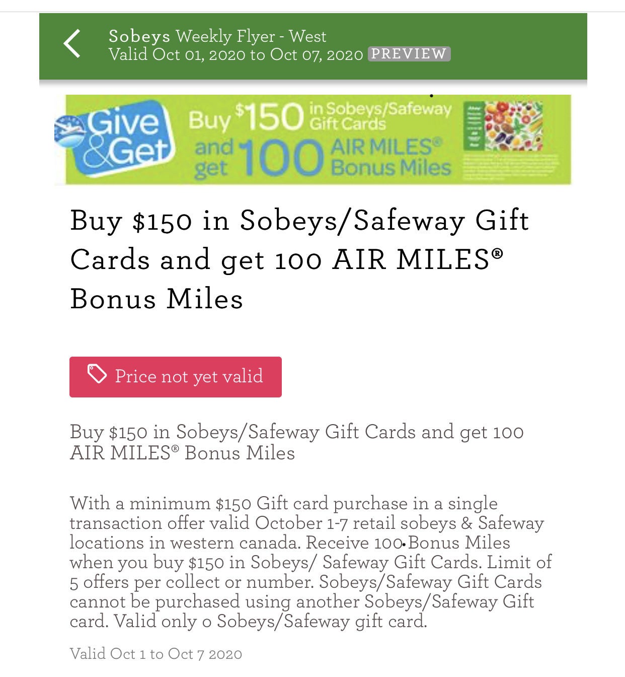 [Sobeys] Buy 150 in Sobeys gift cards, get 100 Air Miles