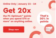 Shoppers Drug Mart 20x Points when you spend $75 Online
