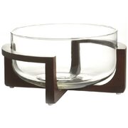 Glass Bowl With Wood Stand - $9.99