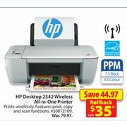HP Desktop 2542 Wireless All-in-One Printer - $35.00