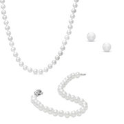 Freshwater Pearl Necklace, Bracelet And Earrings Set - $139.30