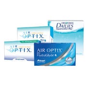 4 Boxes of Air Optix Plus Hydraglyde Sphere (6 Pack), Air Optix Multifocal, Air Optix for Astigmatism and Dailies Aquacomfort Plus