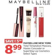 Maybelline New York Total Temptation Mascara, Master Concealer Or Superstay Lip Cosmetics - $8.99 (Up to $5.00 off)